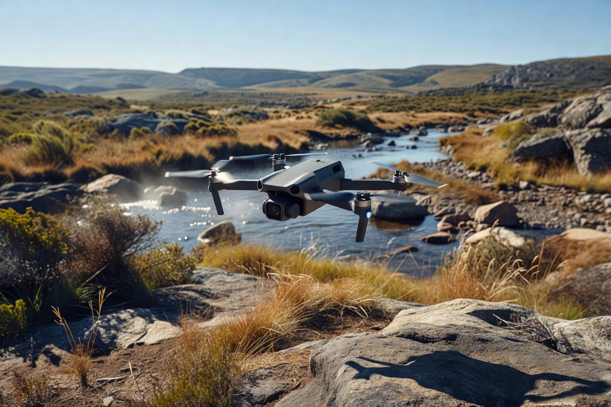 Compact camera drone hovering outdoors, illustrating the DJI Neo